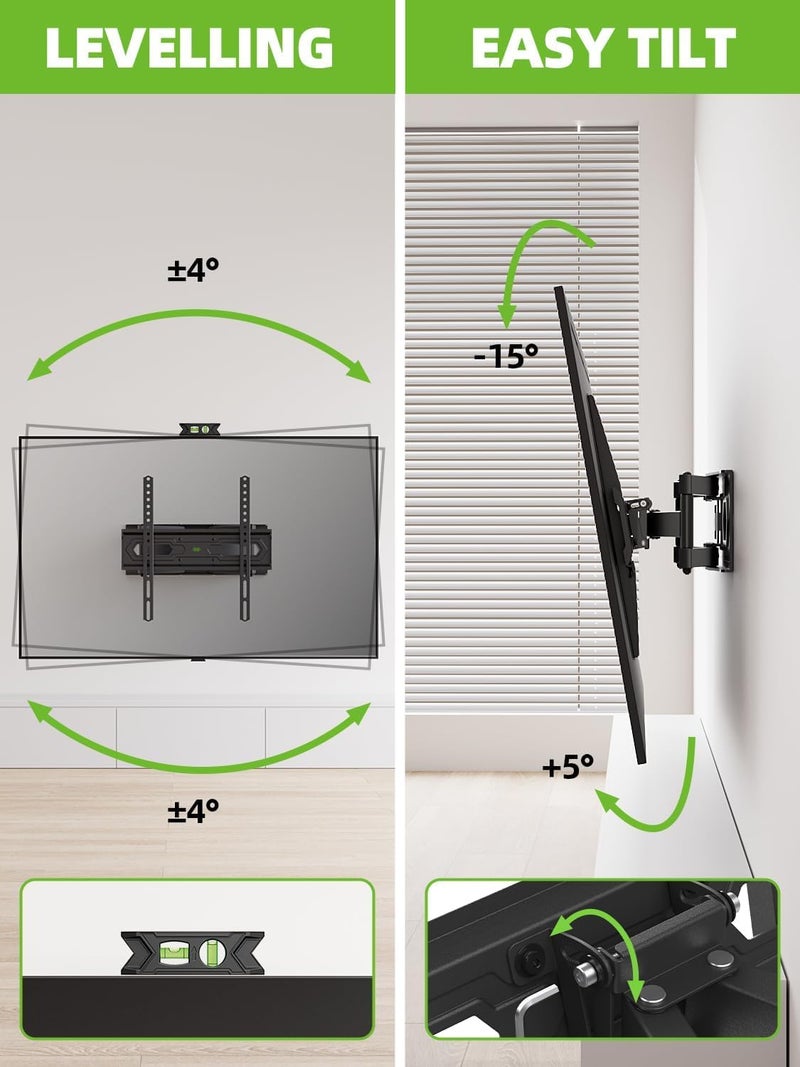USX MOUNT TV Wall Mount for 32-74 inch Flat Screen/LED/4K up to 110lbs, Full Motion TV Mount Bracket with Swivel & Tilt Articulating Dual Arms, Max VESA 400x400mm, Fits 12/16" Wood Studs - Image 4